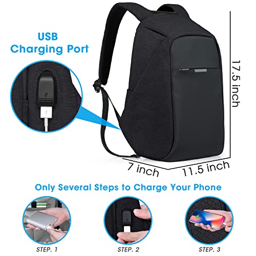 oscaurt Anti Theft Backpack 15.6 Inch Laptop Travel Backpack with Hidden Zipper and USB Charging Port Waterproof Business Computer Bag for Men & Women - color: Black