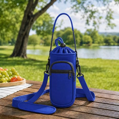 Water Bottle Holder with Strap, Water Bottle Carrier Bag with Phone Pocket, Shoulder Hand Strap Insulated Neoprene 32/40 oz Water Bottle Sleeve for Walking Hiking Camping Gym - color: 3 BLUE, size: under 32oz