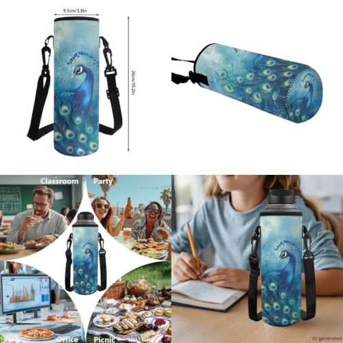 ZDCUSTOM Girls Backpack with Lunch Box, Peacock School Bookbag for 2nd 3rd Grade Girls, Cute School Backpack with Pencil Case & Water Bottle Cover & Keychain, Blue Schoolbags Sets 5PCS - color: Peacock