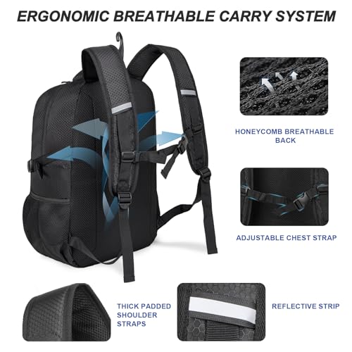 Basketball Backpack with Separate Ball & Ventilated Shoe Compartment, Sports Bag with Hook for Men Women Teens Training Travel - color: Black