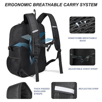 Basketball Backpack with Separate Ball & Ventilated Shoe Compartment, Sports Bag with Hook for Men Women Teens Training Travel - color: Black