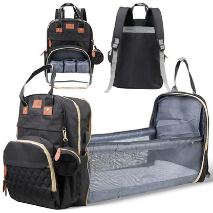 Diaper Bag Backpack with Changing Station – Large Baby Diaper Bag with 19 Pockets, USB Port, Waterproof, Insulated Bottle Holders, Stroller Straps – Travel Maternity Bag – Black - color: Black