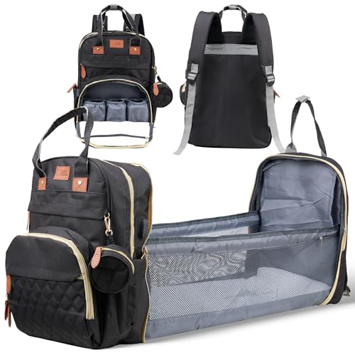 Diaper Bag Backpack with Changing Station – Large Baby Diaper Bag with 19 Pockets, USB Port, Waterproof, Insulated Bottle Holders, Stroller Straps – Travel Maternity Bag – Black - color: Black