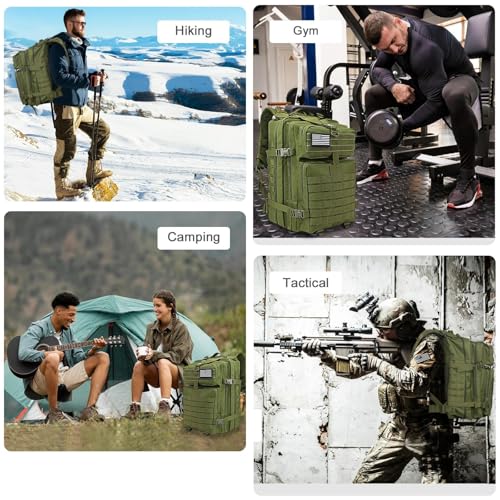 WOLT Military Tactical Backpack for Men 45L Molle Backpack 3 Day Assault Pack Bug Out Bag, Heavy Duty Rucksack for Hiking Gym(Army Green) - color: Green