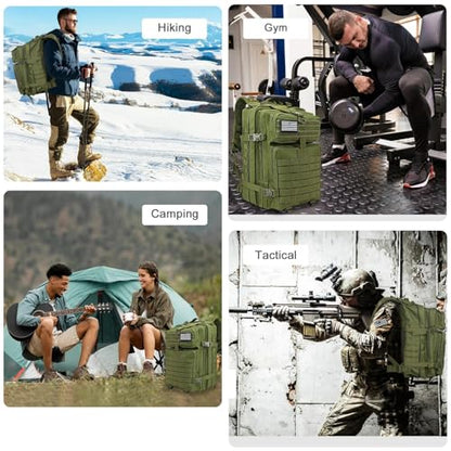 WOLT Military Tactical Backpack for Men 45L Molle Backpack 3 Day Assault Pack Bug Out Bag, Heavy Duty Rucksack for Hiking Gym(Army Green) - color: Green
