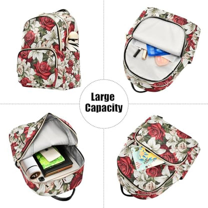 Red Rose Lily Flower Backpack Purse for Women Shoulder Bag Fashion Daypack Ladies Handbag Lightweight Travel Bag Rucksack - color: Red Rose Lily Flower, size: Medium