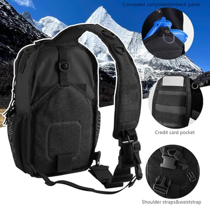 Rover Sling Pack Tactical Shoulder Sling Bag Backpack with Bottle Holder Crossbody Chest Bag, Black - color: Black