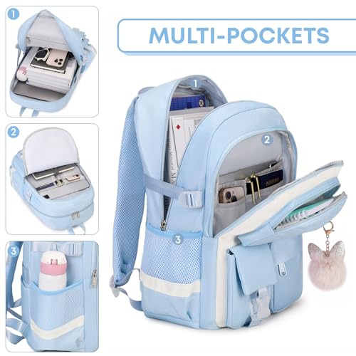 3PCS School Backpack For Student Women College Middle High Teen Girls Bookbag Waterproof Laptop Bag Grey - color: Grey
