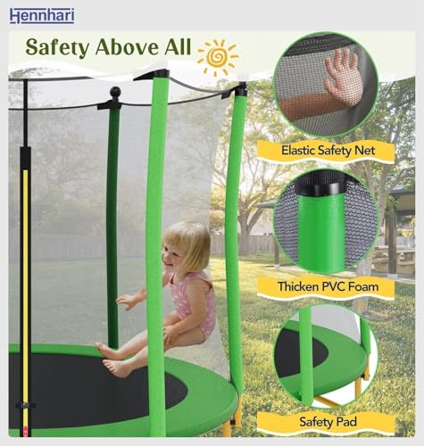 5 FT Kids Trampoline with Safety Enclosure Net, Indoor Outdoor Toddler Trampoline with U-Shaped Legs & Foam Poles, Mini Trampoline for Kids - color: Green