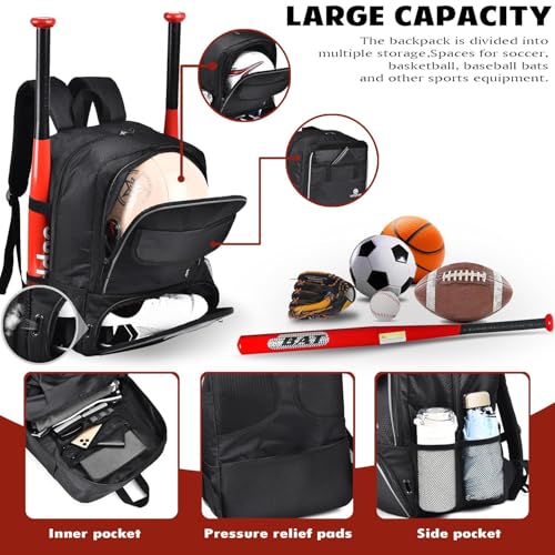 Youth Soccer Bag, Soccer Backpack with Ball Holder, Basketball Volleyball Football Handball Sports Backpack with Ball Compartment - color: Black