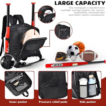 Youth Soccer Bag, Soccer Backpack with Ball Holder, Basketball Volleyball Football Handball Sports Backpack with Ball Compartment - color: Black