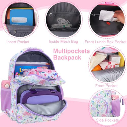 RHCPFOVR Kids Backpack for Girls - Girls Backpack 3-8 Ages Butterfly for Kids 15 Inch School Bookbag for Kindergarten Elementary School Bookbag for Girl 1st 2nd Grade - style: Purple Garden