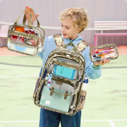 ACESAK Clear Backpack for Boys Girls - 3 Pcs Clear Heavy Duty with Lunch Bag - See Through Backpack Stadium Approved for Kids Middle High College School (Khaki Camouflage) - color: Khaki Camouflage