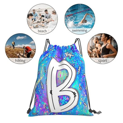 Drawstring Backpack Bag Sport Gym Sackpack Initial Blue Draw String Cinch Bags Bulk String Backpack Storage Bag for Women Men Letters B - color: Letters B