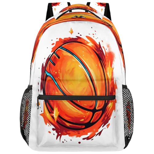 Large Backpack with 15.6 Inch Laptop Compartment, Basketball Flame Adult Backpack for Work, Travel & School College Boys Girls - color: Basketball Flame