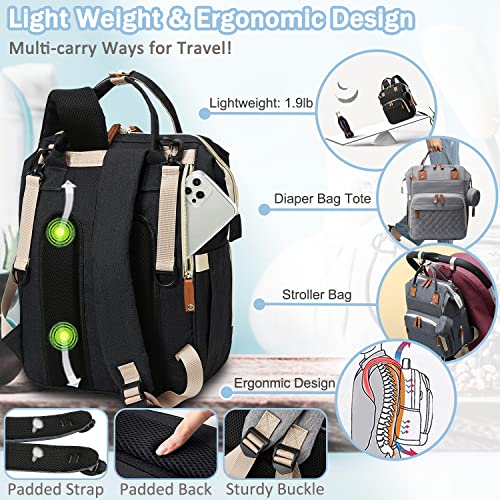 SHITIESHOU Diaper Bag Backpack Baby Bag, Baby Girl Boy Diaper Bag for Dad Mom with Pad, 16 Pockets, Pacifier Case, Large Diaper Bags Unisex for Travel (Black) - color: Black