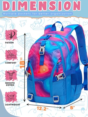 BLUEFAIRY High School Backpack for Girls Boys Middle School Bookbag for Kids Back to School Bag for College with Large Compartment Casual Daypack Mochilas para Niñas Adolescentes 18" Tie Dye Blue - color: Sky Blue