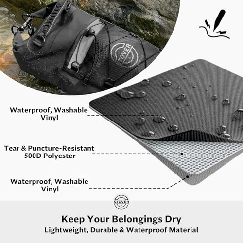STOVER 5/10/25/30/40/55L Waterproof Dry Bag- Roll-Top Backpack w/Phone Case- Kayaking, Hiking, Camping, Boating- Men/Women - color: 25l Black (With Phone Case), size: 25L