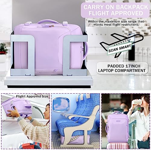 Carry on Backpack, 40L Flight Approved Large Travel Laptop Backpack, 17 Inch Water Resistant Luggage Computer Daypack College Weekender Overnight Bag for Men & Women, purple - color: Purple