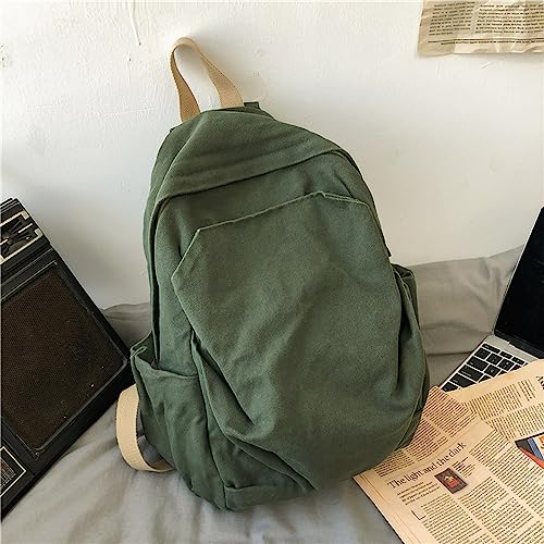 Women's canvas bag, men's and women's large capacity leisure backpack, men's and women's travel backpack (Green,One Size) - color: Green