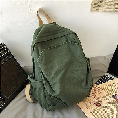 Women's canvas bag, men's and women's large capacity leisure backpack, men's and women's travel backpack (Green,One Size) - color: Green
