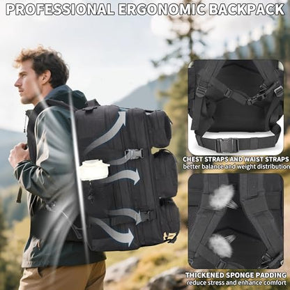 55L Tactical Backpack Heavy Duty Military Rucksack Molle Backpack 3 Day Assault Pack for Work Outdoors - color: Black