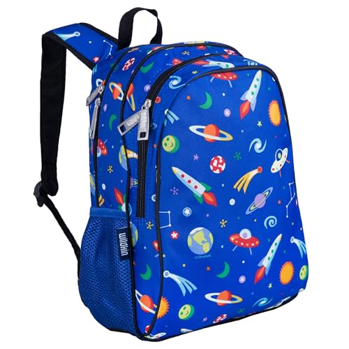 Wildkin 15 Inch Backpack for Boys/Girls, Out of this World | Ages 5-10, padded straps, side water bottle pocket, coordinates with matching Wildkin lunch box and water bottle. - color: Out of This World