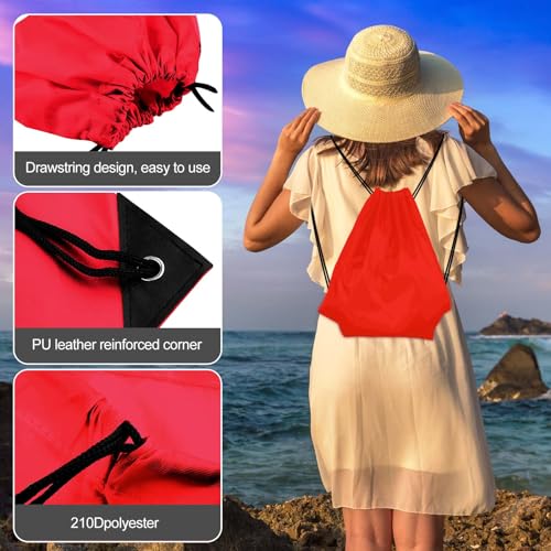 KUUQA 12 Pcs Drawstring Backpack Bags Sport Gym Sack Cinch Bags Bulk for School Traveling and Storage (Red) - color: Red