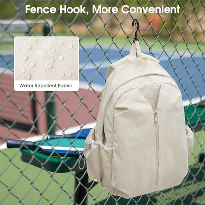 G4Free 20L Pickleball Bag for Women, Pickleball Paddle Backpack with Fence Hook, Work Travle Bag with 15" Laptop Compartment-Beige - color: Beige