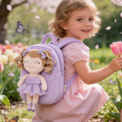 Gloveleya Toddler Backpack Baby Ballerina Girl Gifts Plush Curly Hair Ballet Backpack - White Purple 9 inches - color: A01 White Purple Backpack, size: 9 inches