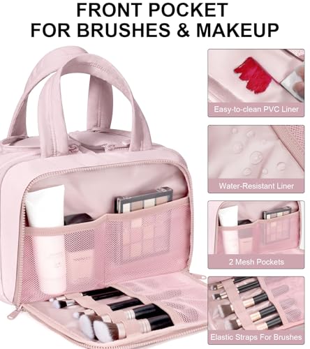 Travel Toiletry Bag, Large Wide-open Puffy Makeup Bag for Women Light Pink - color: Light Pink