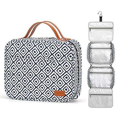 Bosidu Hanging Travel Toiletry Bag,Large Capacity Cosmetic Travel Toiletry Organizer for Women with 4 Compartments & 1 Sturdy Hook,Perfect for Travel/Daily Use/Christmas - color: Plaid