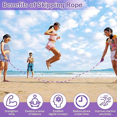 Jump Rope for Kids, Adjustable Jump Ropes for 4 5 6 7 8 10 12, Tangle Free Jumping Rope Age 8-12, Segmented Soft Beaded Skipping Rope for Women Fitness - color: Pink and Purple