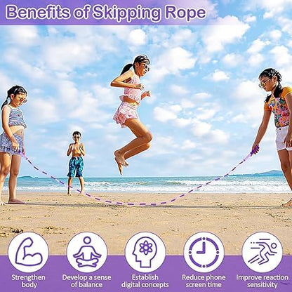 Jump Rope for Kids, Adjustable Jump Ropes for 4 5 6 7 8 10 12, Tangle Free Jumping Rope Age 8-12, Segmented Soft Beaded Skipping Rope for Women Fitness - color: Pink and Purple