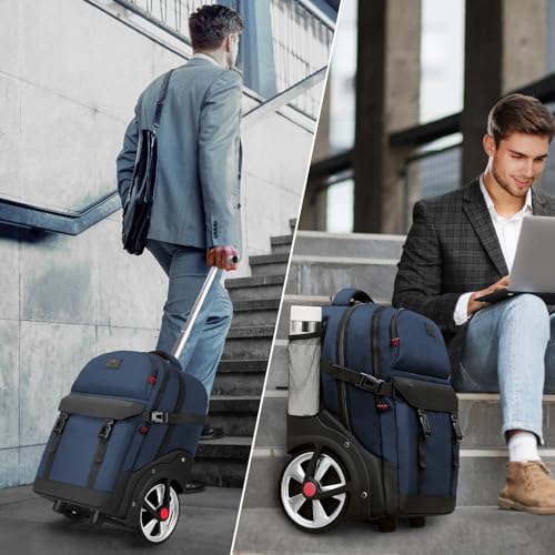 MATEIN Rolling Backpack with Wheels, Roller Backpack for Men Women, Blue - color: Blue