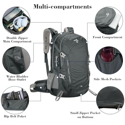 Long Keeper 40L Hiking Backpack Camping Daypack with Waterproof Rain Cover Lightweight Outdoor Sport Travel Backpack Rucksack (Grey) - color: Grey