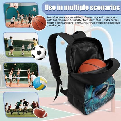 Basketball Backpack With Separate Ball Compartment And Shoes Fit Basketball Volleyball Football - color: Fierce Shark
