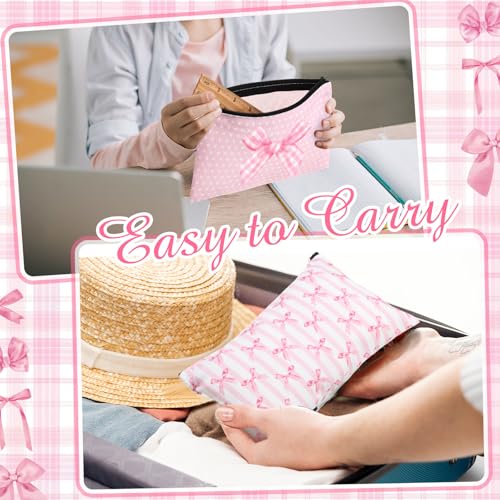 Reginary 20 Pcs Makeup Bags Gifts for Women Canvas Cosmetic Bags with Zipper Bulk Gift for Women Travel Purse Organizer Pouch Accessory, Toiletry Large Capacity, 7 x 4.3 Inch(Pink Bow) - style: Pink Bow