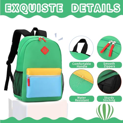 Backpack Set for Girls Boy Kids Backpack with Lunch Box for Elementary Primary Kindergarten School Bag (Green Blue Set, Large) - color: Green Blue
