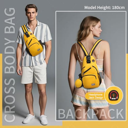 Convertible Sling Bag with Coin Pocket, 7.9" Tablet Crossbody Mini Backpack with Headphone Jack Casual Pack for Women Men Travel, Yellow - color: Yellow, size: Small