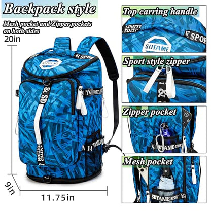 Gym Duffle Bag Backpack with Shoe Compartment,4 ways Travel Backpack for Women and Men,Multi-Functional Weekender bag with Waterproof Layer&Laptop Compartment for Fitness, Travel,Camping - color: Blue
