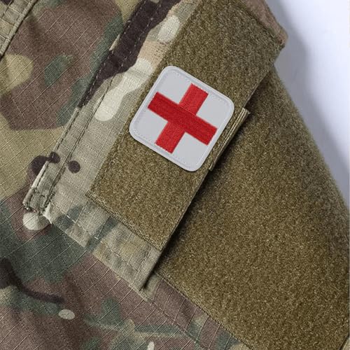 2x2-Inch Embroidered Medical First Aid Patch Cross Red Appliques with Hook & Loop for Tactical Backpacks Pouches Bags Jackets, 2 Pack, White - color: White