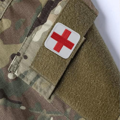 2x2-Inch Embroidered Medical First Aid Patch Cross Red Appliques with Hook & Loop for Tactical Backpacks Pouches Bags Jackets, 2 Pack, White - color: White
