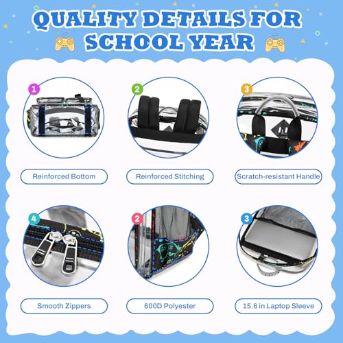 PIG PIG GIRL Clear Backpack for School,Heavy Duty PVC Transparent Bookbag for Girls Stadium Approved See Through Backpack - color: Game Machine