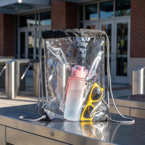 2 Pack Clear Drawstring Backpack, 12×12×6 Inch Stadium Approved Transparent Drawstring Bag, Waterproof See Through String Bag