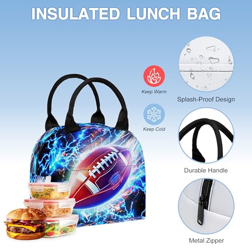 3PCS Backpack for Boys Girls, Kids Back To School Backpack Sets with Lunch Bag Pencil Case, Large Capacity 17 Inch Bookpack 3 in 1 Set for Teens Elementary Middle High School Students (Football) - color: Blue Football