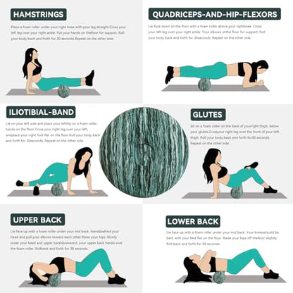 High-Density Foam Roller for Deep Muscle Massage of Legs & Back, Releases Muscle Pain, Pilates Fitness Yoga Pillar （Green Wave） - color: Green
