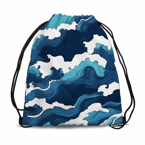 Drawstring Bag Blue Sea Wave Waterproof Basketball Bag Abstract Lines Classic Beautiful Texture Stroage Shoes Ball - color: Blue Sea Wave