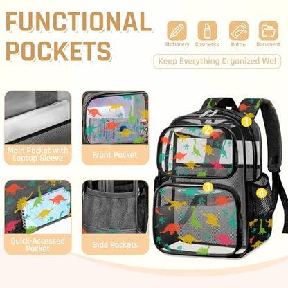 Clear Backpack for Boys and Girls,Kids Clear Backpacks for School,Heavy Duty Transparent Bookbag Stadium Approved - color: Black-dinosaur-backpack Only