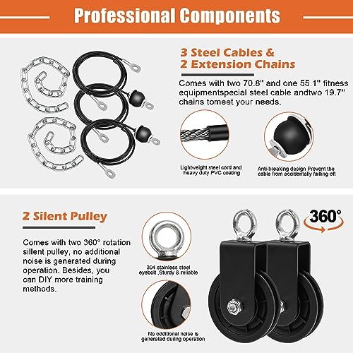 SERTT Home Gym Pulley System - Tricep Workout, Lat Pulldown, Biceps Curl, Triceps, Shoulders, Back, Forearm, Weight Cable for Squat Rack, Garage - color: Red